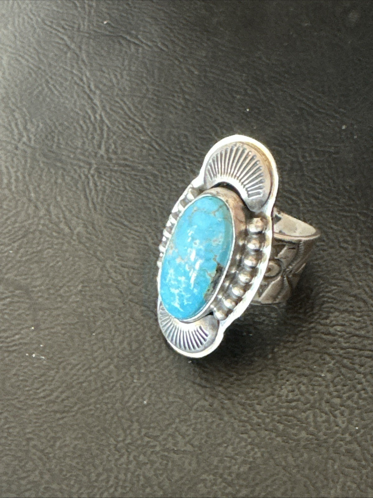 WoMens Blue Kingman Turquoise Navajo Sterling Silver Adjustable Ring Sz 8 19421