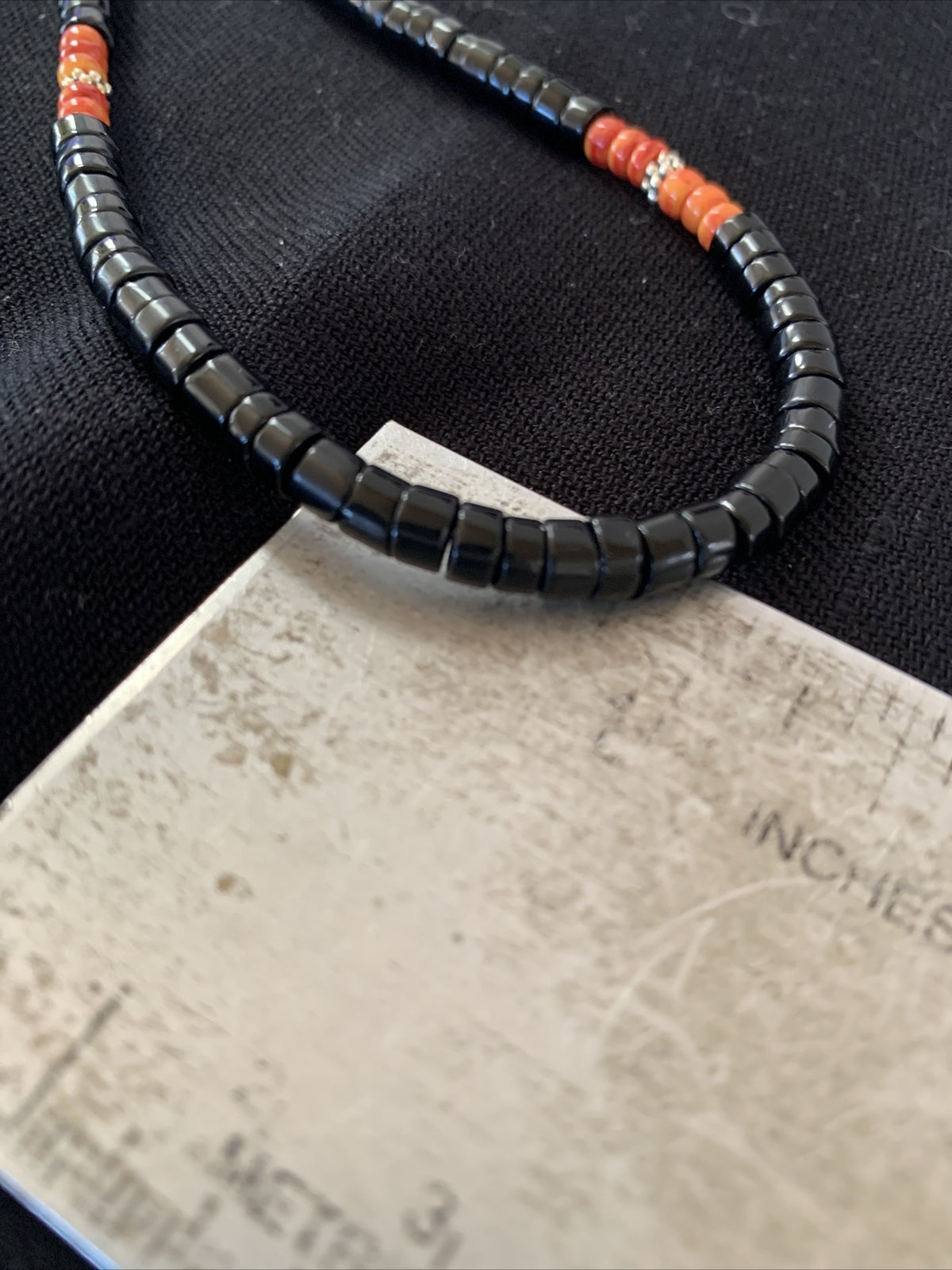 Mens Spiny Oyster & Onyx Heishi Navajo Pearls Sterling Silver Necklace 1391