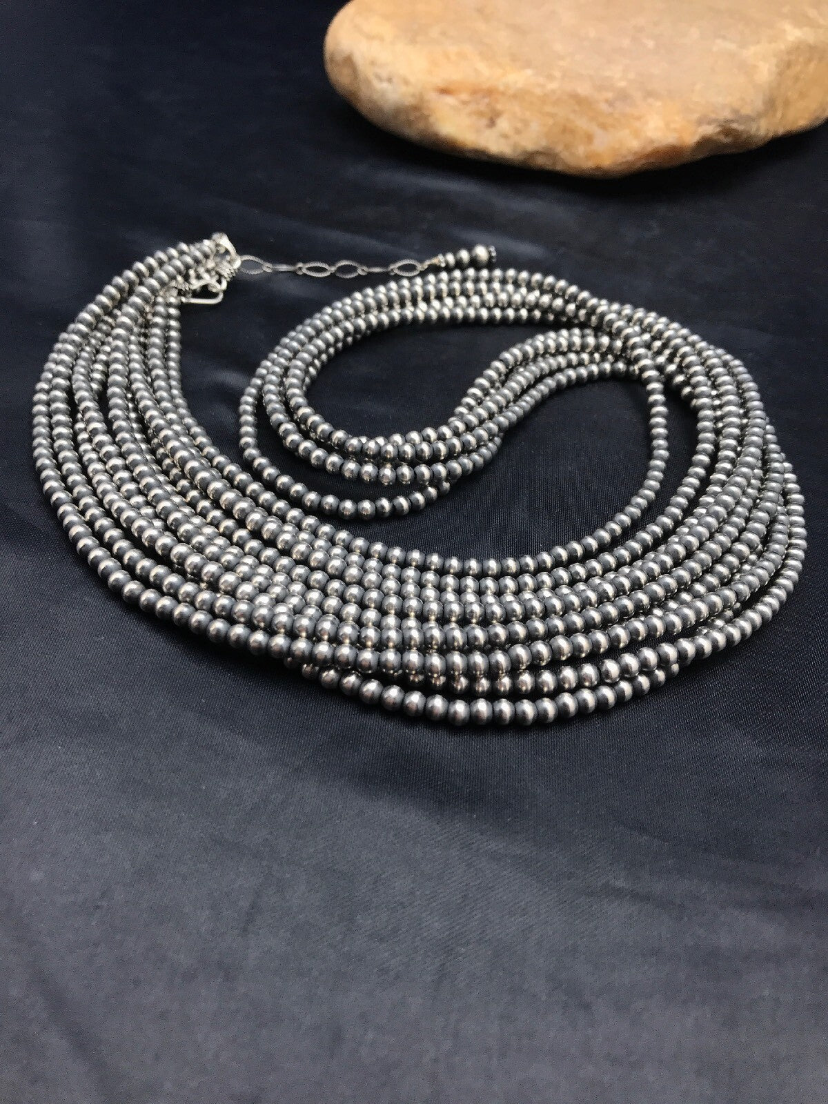 Navajo Pearls 4mm 5 Strand Sterling Silver Bead Necklace 32" 16782