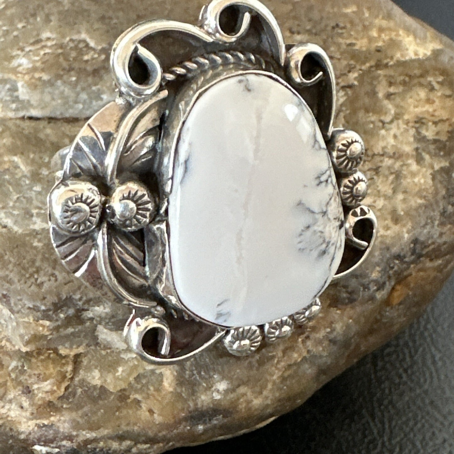 Mens Womens White Buffalo Turquoise Navajo Sterling Silver Ring Size 10 18103