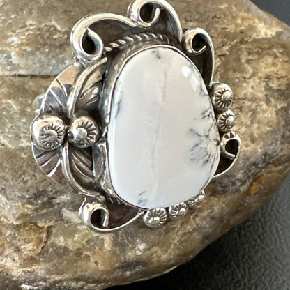 Mens Womens White Buffalo Turquoise Navajo Sterling Silver Ring Size 10 18103