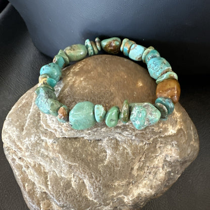 Mens Womens Blue Green Turquoise Stretch Stone Friendship Bracelet 7" 18857