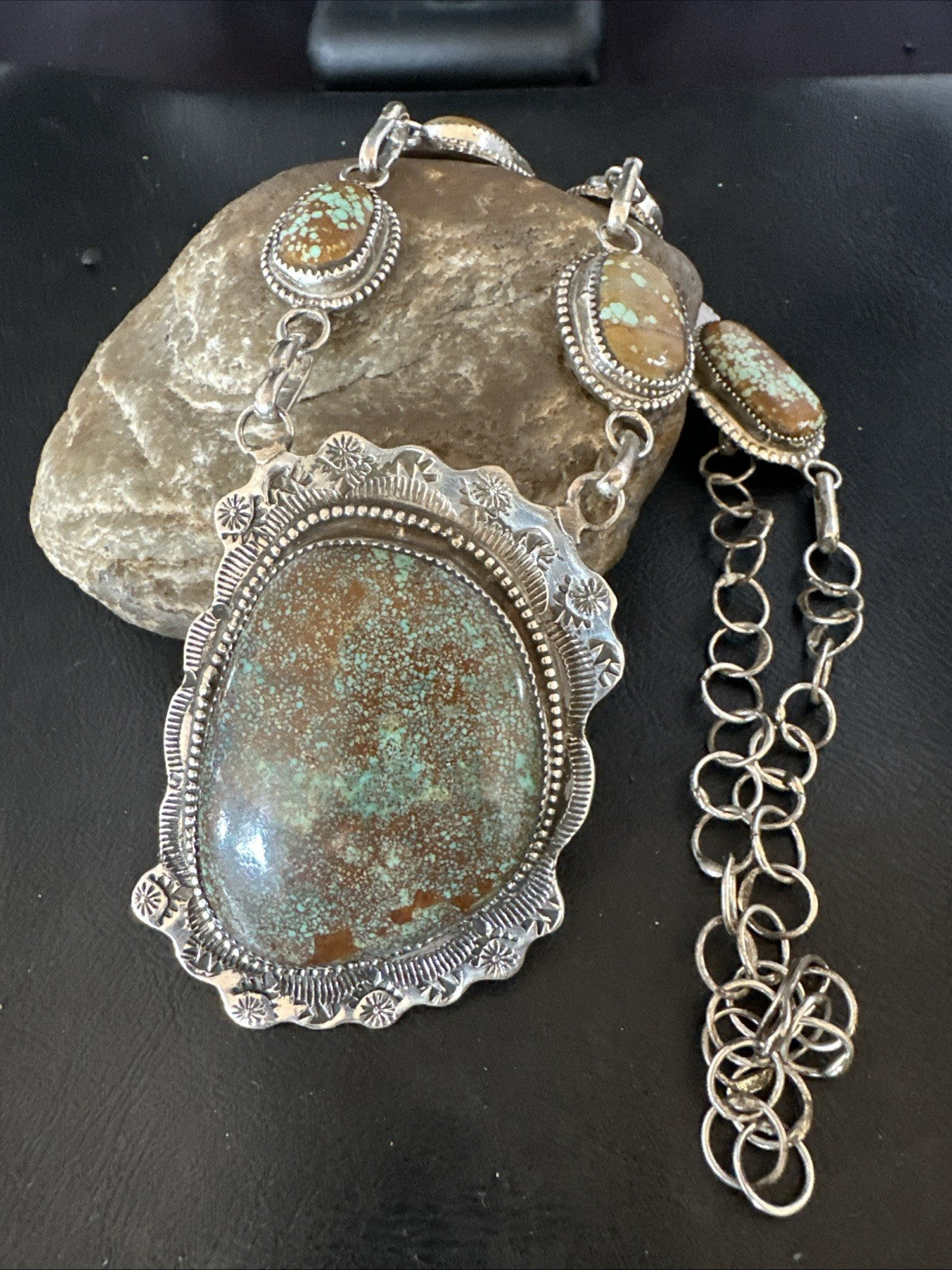 Mens Women Blue Turquoise #8 Navajo 25" Sterling Silver Lariat Necklace 19068