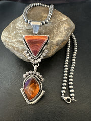 Multicolor Turquoise Spiny Navajo Cluster Pendant Necklace | Sterling Silver | Authentic Native American Handmade | 19684