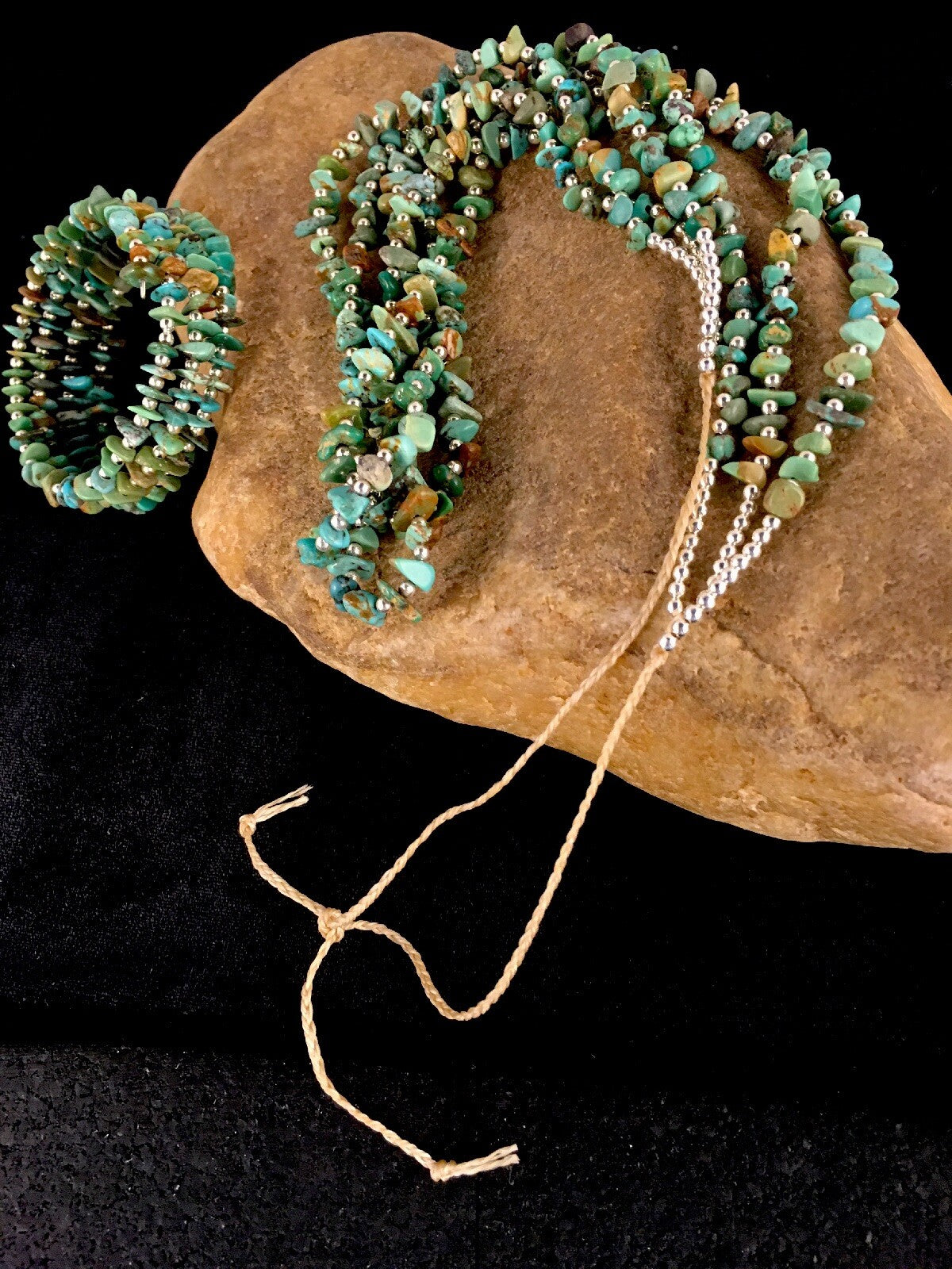 Native Nugget Turquoise Santo Domingo 3 Strand Necklace & Bracelet Set8762