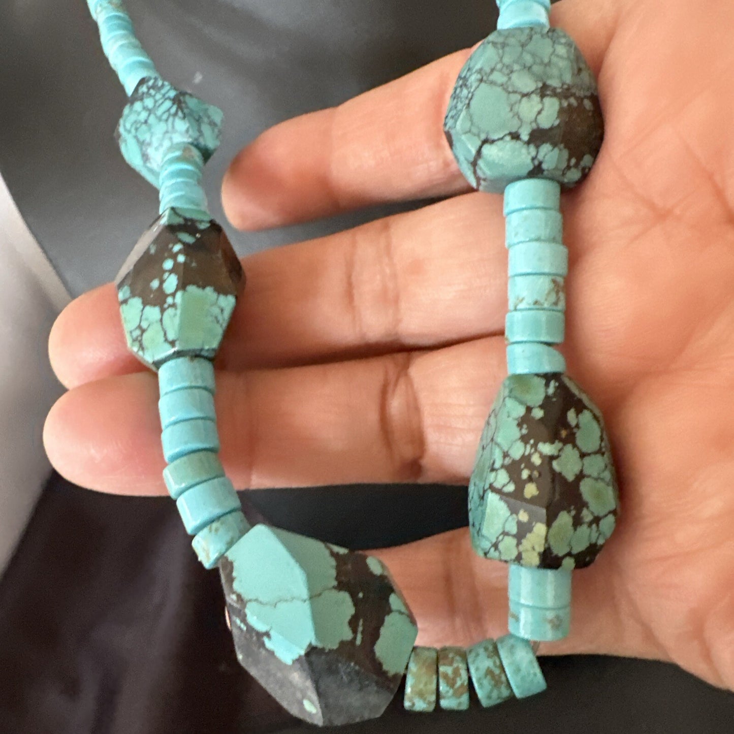 Native Turquoise Nugget Heishi Bead Navajo Sterling Silver Necklace 17807