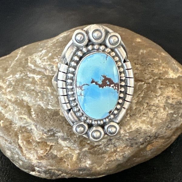 Handmade Navajo Blue Kingman Turquoise Ring Size 9 | Sterling Silver | Authentic Native American Handmade | 19621