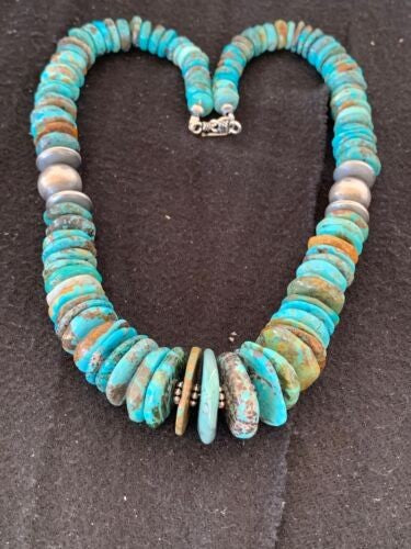 Navajo Graduated Turquoise Necklace Sterling Silver 18" 4242