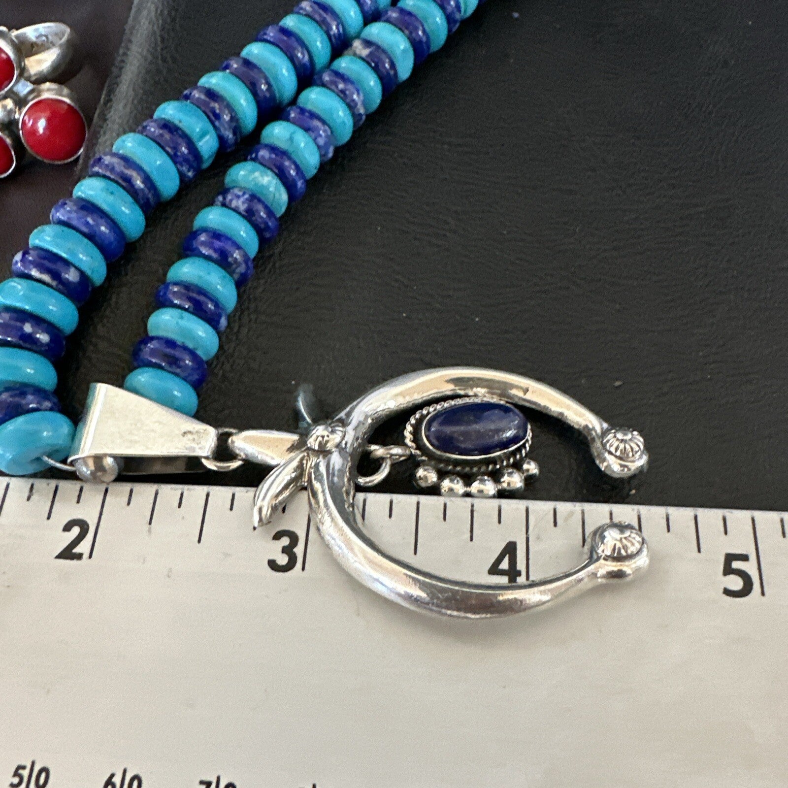 Mens Blue Lapis Turquoise Naja Pendant Navajo Sterling Silver Necklace 21" 17689