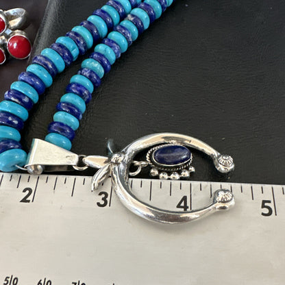 Mens Blue Lapis Turquoise Naja Pendant Navajo Sterling Silver Necklace 21" 17689