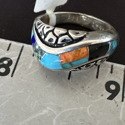 MultiColor Navajo Sterling Turquoise Spiny Oyster Inlay Ring Sz 6.5 18708