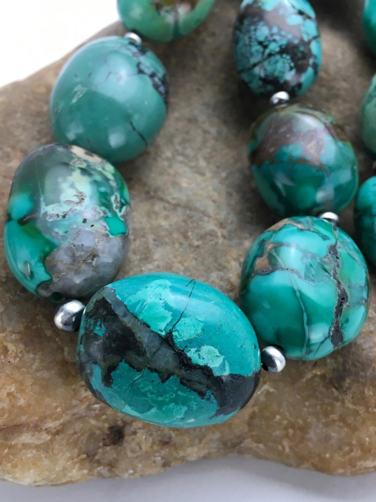 Royston Turquoise Chunky Navajo Sterling Silver Necklace 18" 2962