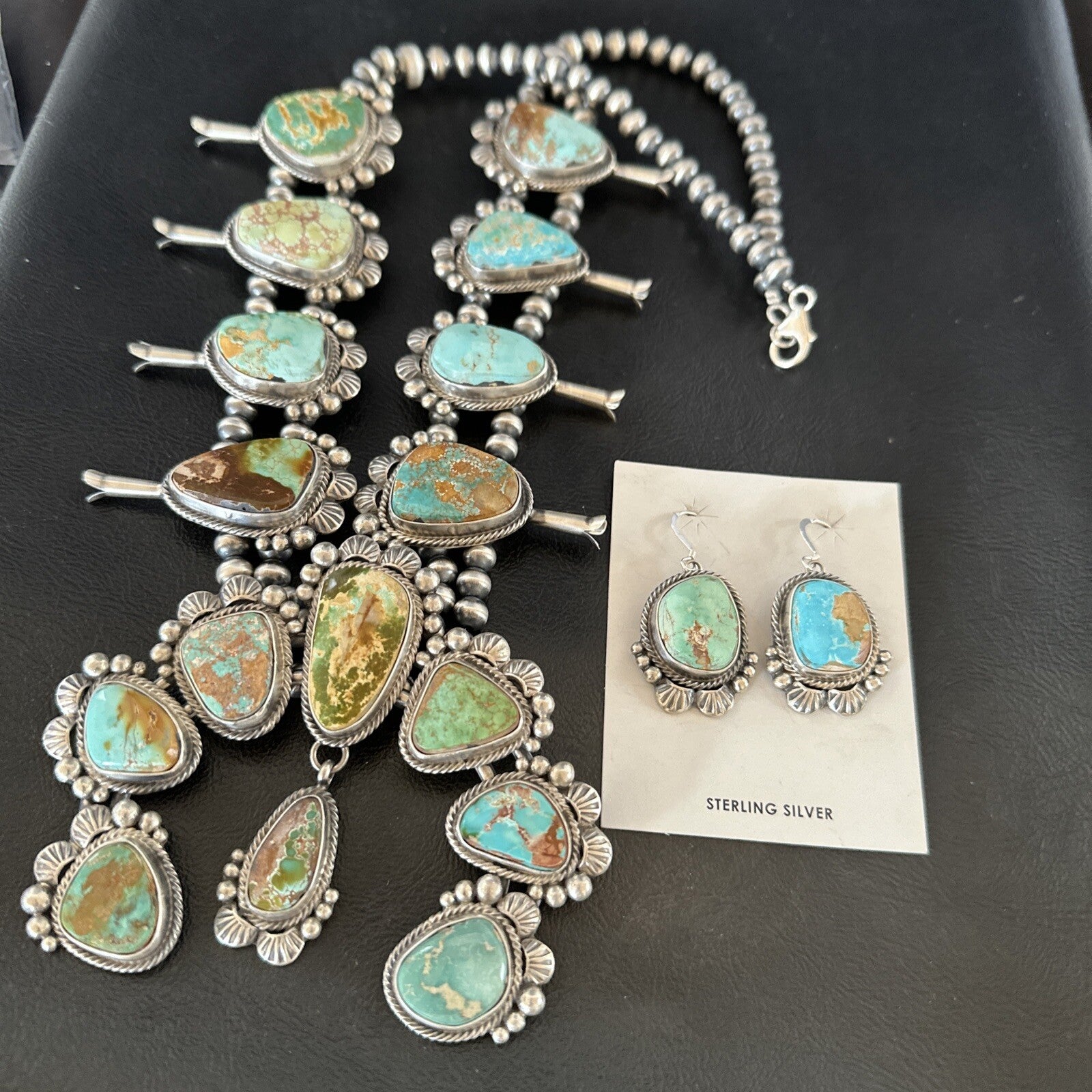 Royston Turquoise Navajo Squash Sterling Silver Naja Necklace Earrings 18229