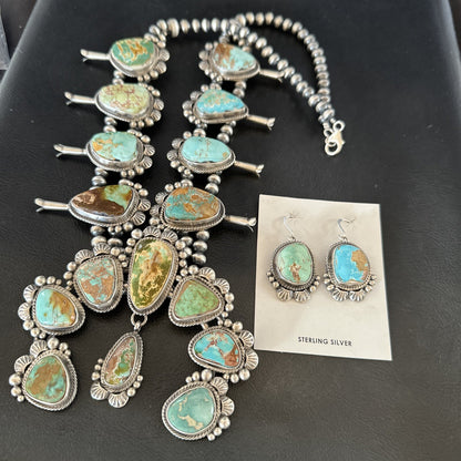 Royston Turquoise Navajo Squash Sterling Silver Naja Necklace Earrings 18229
