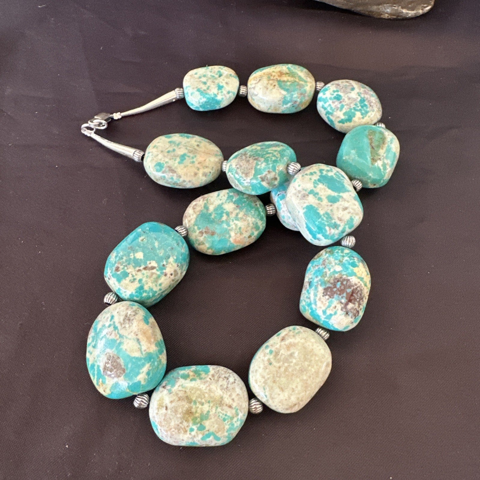 Mens Womens Chunky Blue Turquoise Navajo Sterling Silver Necklace 21” 19579