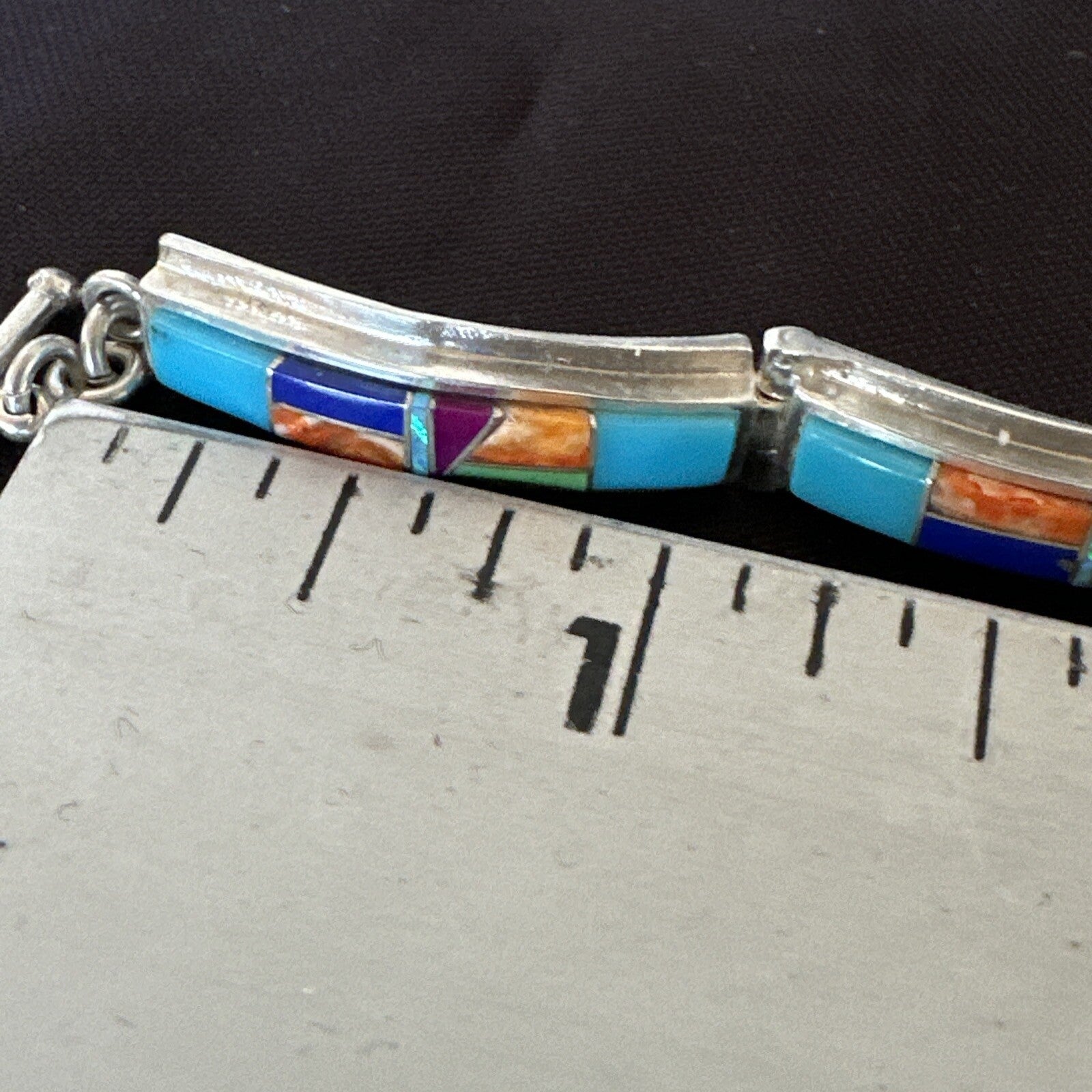 Blue Turquoise Spiny Navajo Old Pawn Sterling Silver Inlay Bracelet 7.5" 18127