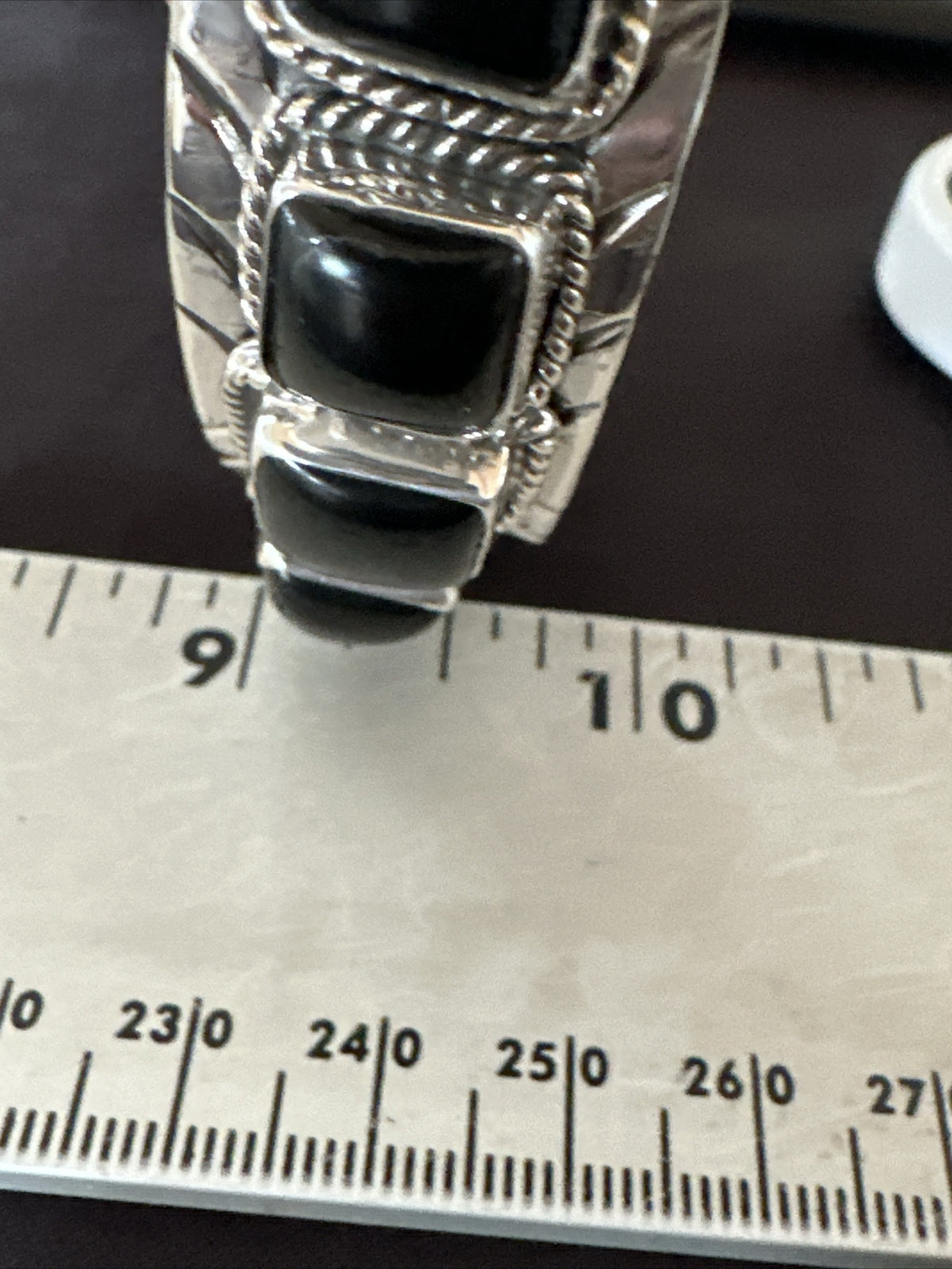 Native Mens Navajo Sterling Silver Black Onyx Cuff Bracelet 5 Stone 18020