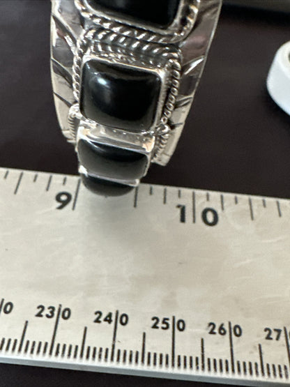 Native Mens Navajo Sterling Silver Black Onyx Cuff Bracelet 5 Stone 18020