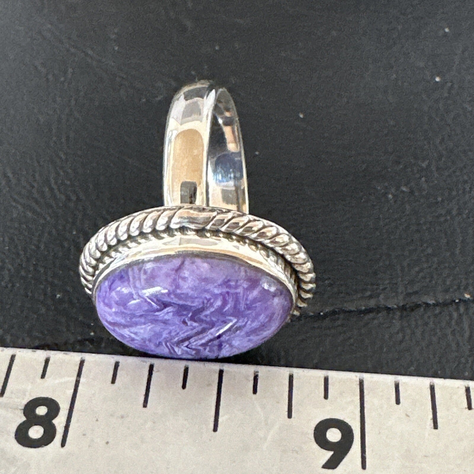 Womens Purple Charoite Navajo Sterling Silver Oval Ring Adjustable Size 9 17246