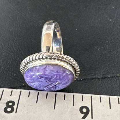 Womens Purple Charoite Navajo Sterling Silver Oval Ring Adjustable Size 9 17246