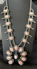 Pink Queen Conch Navajo Squash Naja Necklace | Sterling Silver | Authentic Native American Handmade | 19463