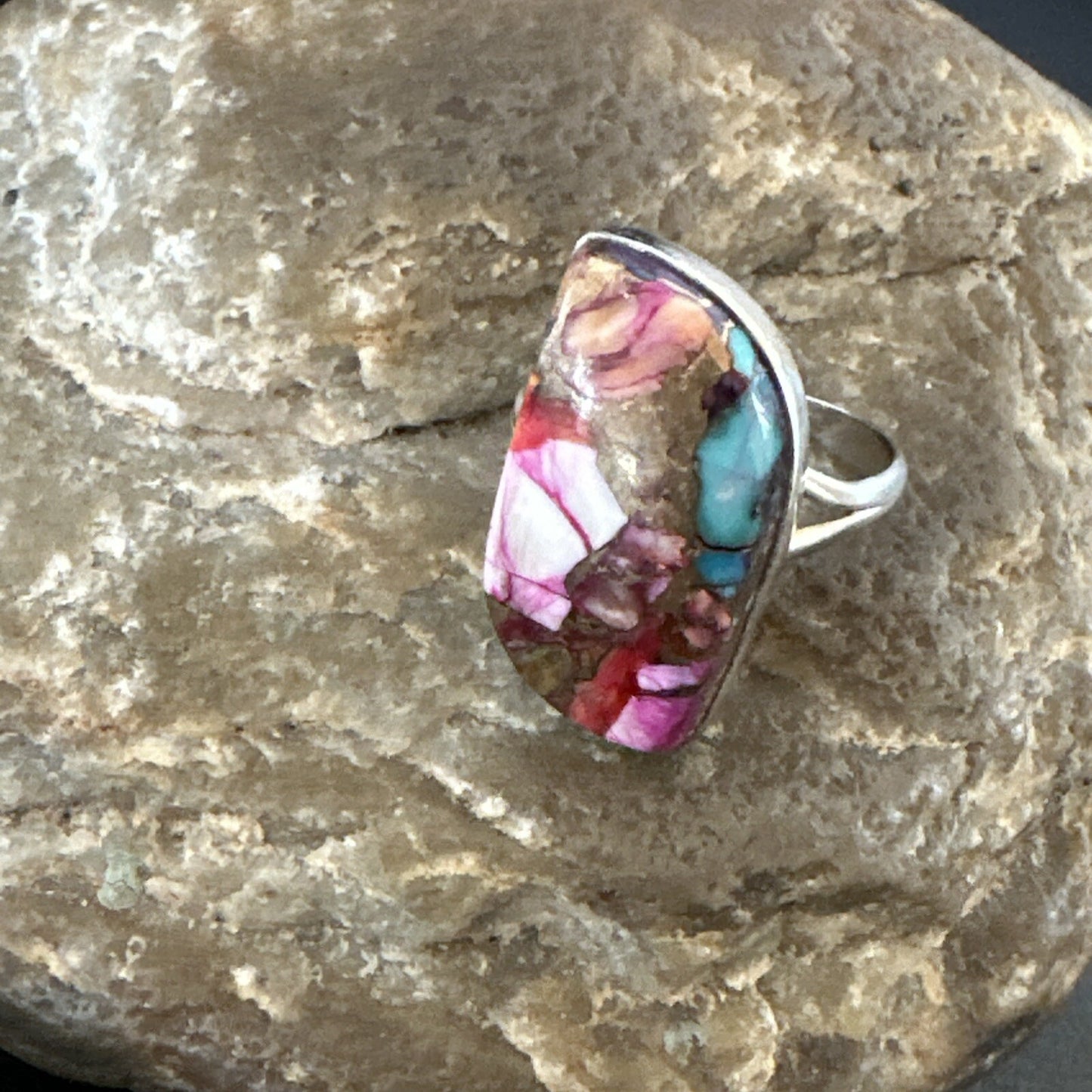 Blue Turquoise Spiny Oyster Navajo Sterling Silver Ring Size 8 18232