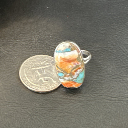 Blue Turquoise Spiny Oyster Navajo Sterling Silver Ring Size 8 18252