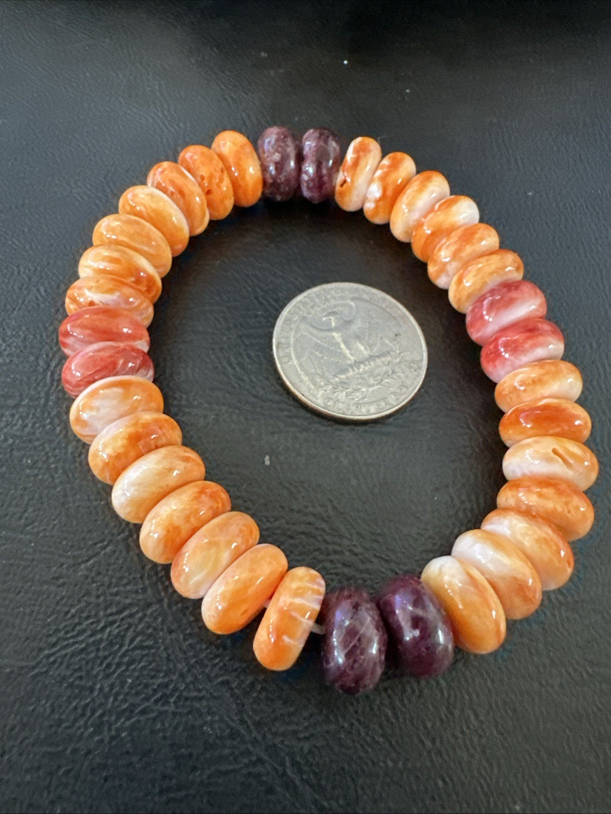 Orange Purple Spiny Oyster 12mm Bead Navajo Stretch Bracelet 19252