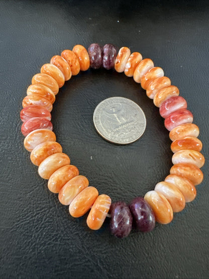 Orange Purple Spiny Oyster 12mm Bead Navajo Stretch Bracelet 19252