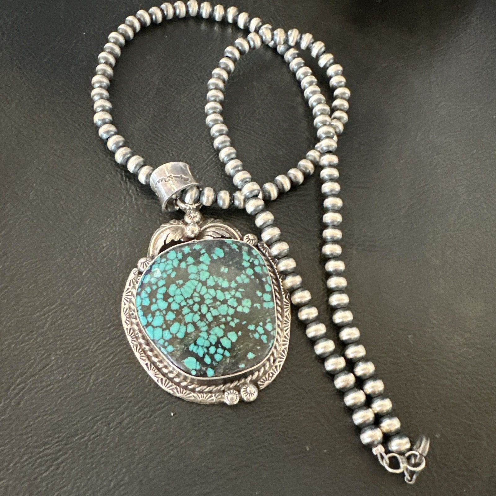 WoMens Navajo Sterling Silver Blue Spiderweb Turquoise Necklace Pendant 19297