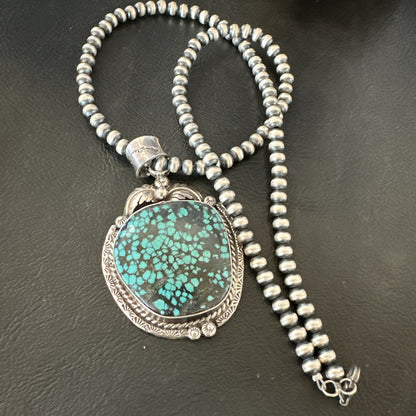 WoMens Navajo Sterling Silver Blue Spiderweb Turquoise Necklace Pendant 19297