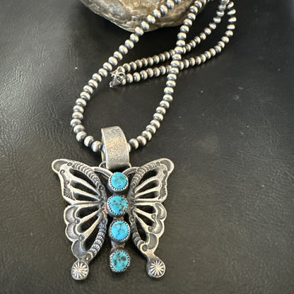Butterfly Blue Kingman Turquoise Pendant Navajo Sterling Silver Necklace 19295
