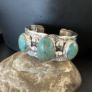 Navajo Green Royston TURQUOISE Stamped Cuff Bracelet | Sterling Silver | Authentic Native American Handmade | 17943