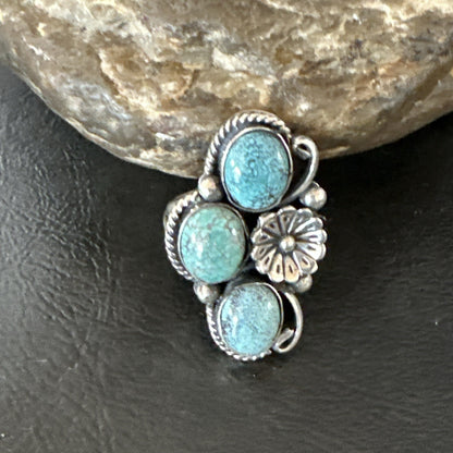 Yazzie Ring Blue Turquoise Navajo Sterling Silver Cluster Size 7 19240