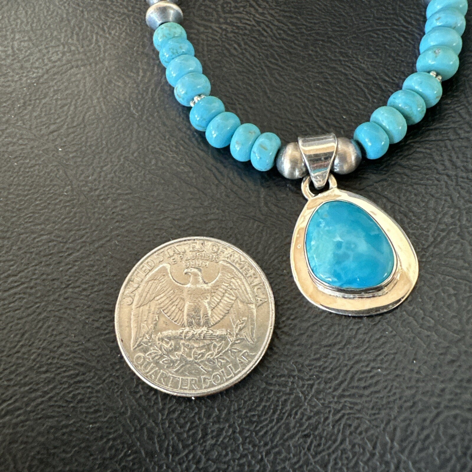 Mens Blue Kingman Turquoise Pendant Navajo Sterling Silver Necklace 21" 18113