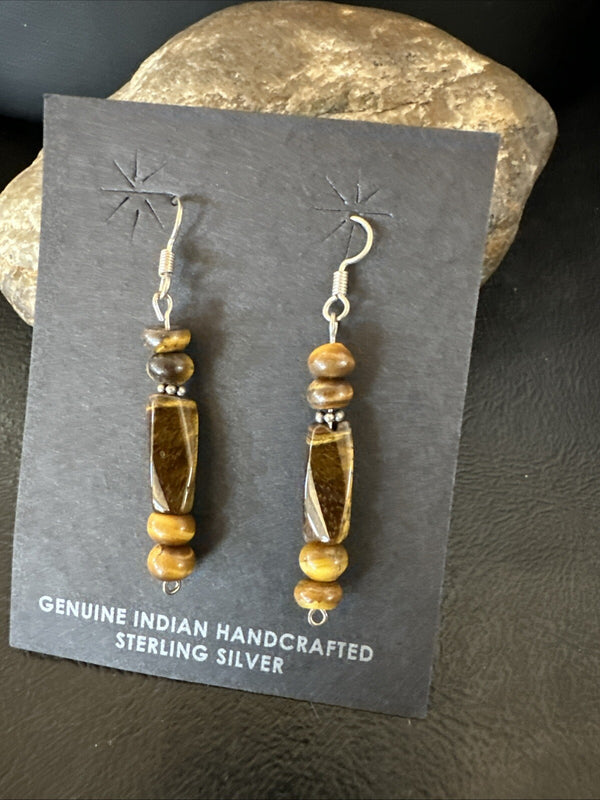 Brown Tigers Eye Southwestern Earrings | Sterling Silver | Authentic Native American Handmade | 18805
