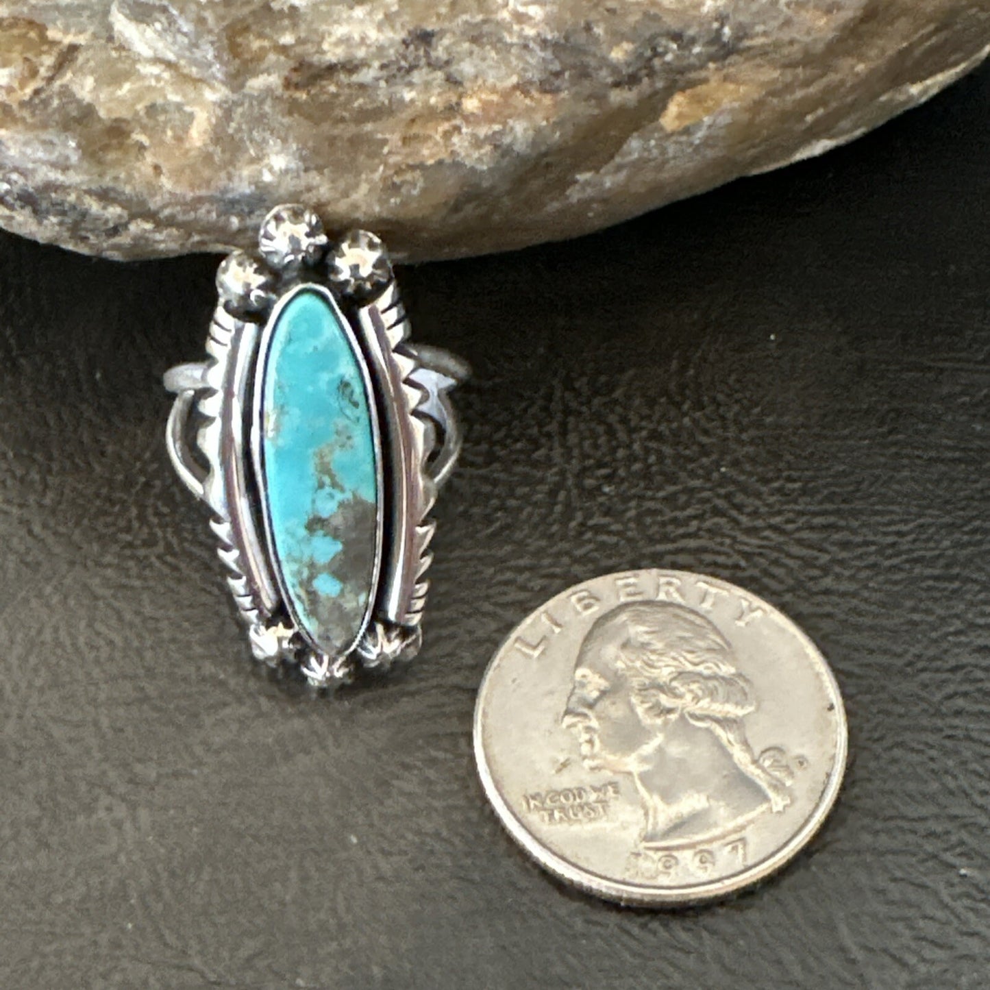 Blue Kingman Turquoise Native American Navajo Sterling Silver Ring Size 7 18630