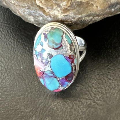 Blue Turquoise Spiny Oyster Navajo Sterling Silver Ring Size 7 18253