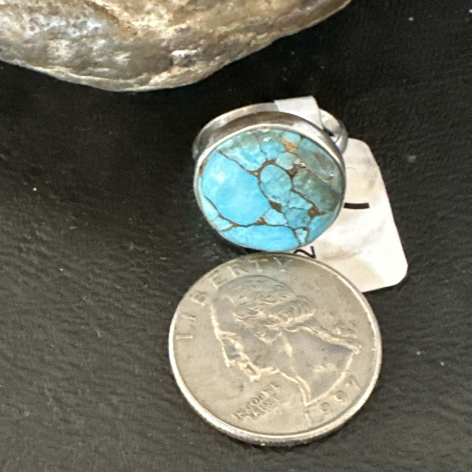 Blue Turquoise#8 Southwestern Sterling Silver Ring Size 7 19740