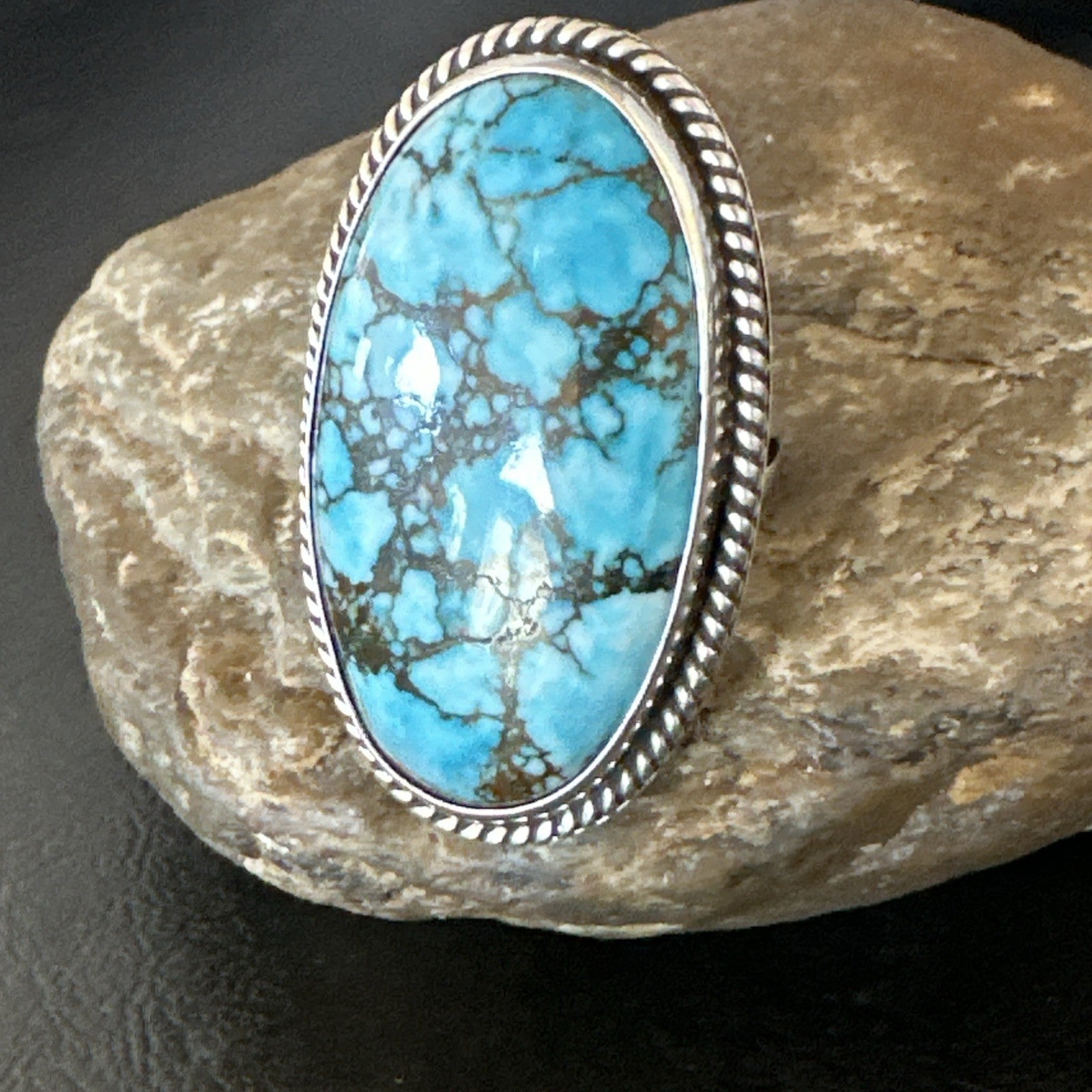 Handmade Navajo Sterling Silver  Blue Kingman Turquoise Ring Size 9.75 19623