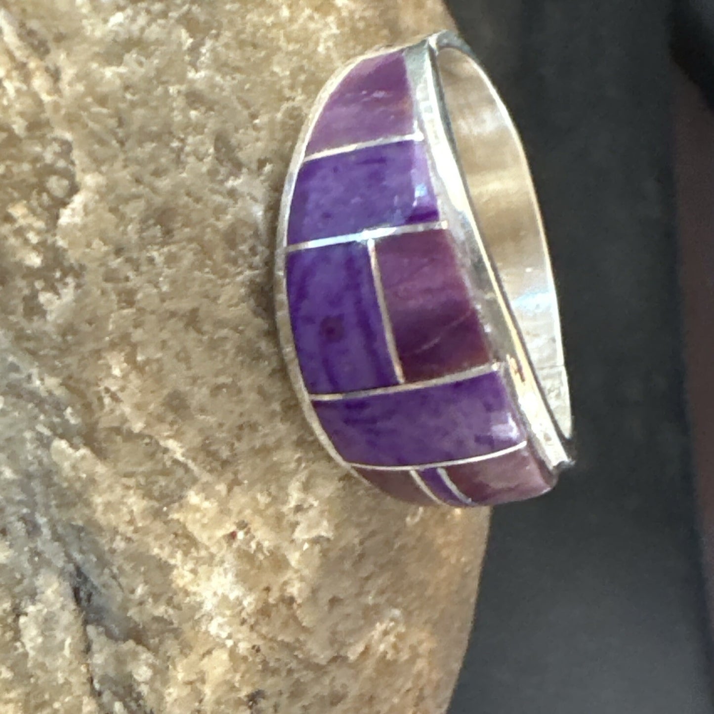 Native Womens  Purple Stone Navajo Sterling Silver Ring Set Sz 10 17778