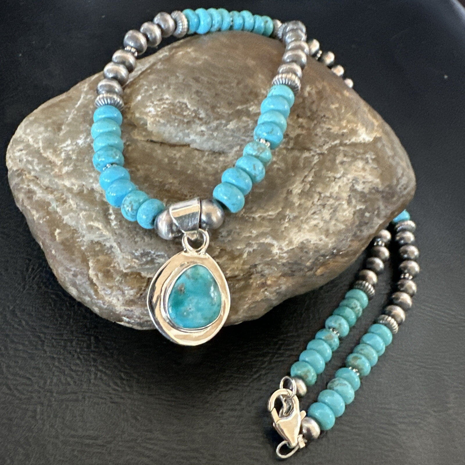 WoMens Blue Kingman Turquoise Pendant Navajo Sterling Silver Necklace 21" 18149
