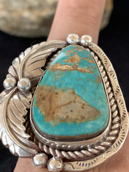 Blue Royston Turquoise Navajo Sterling Silver Ring Size 10 00133