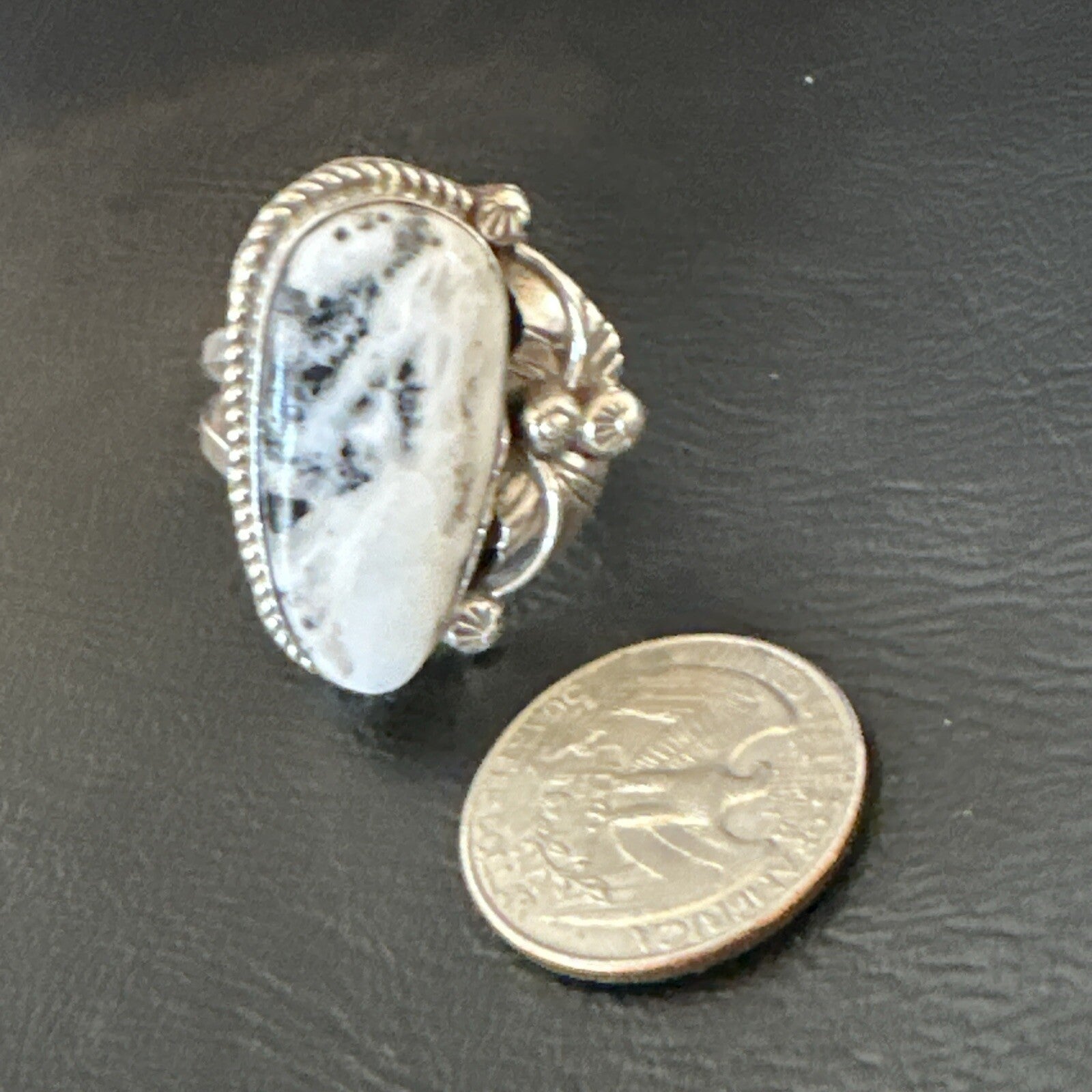 Mens Womens White Buffalo Turquoise Navajo Sterling Silver Ring Size 10 18101