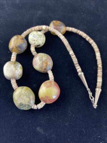 Native American Chunky Sterling Necklace Faceted Jasper Turquoise 17" 10077