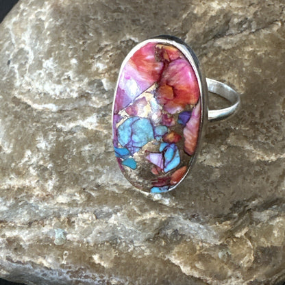 Blue Turquoise Spiny Oyster Southwestern Sterling Silver Ring Size 11 18451