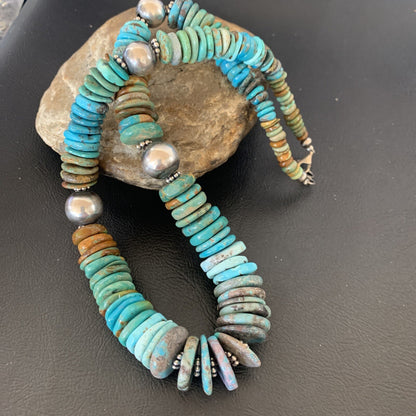 Blue Green Turquoise Navajo Sterling Silver Necklace 20" 11962