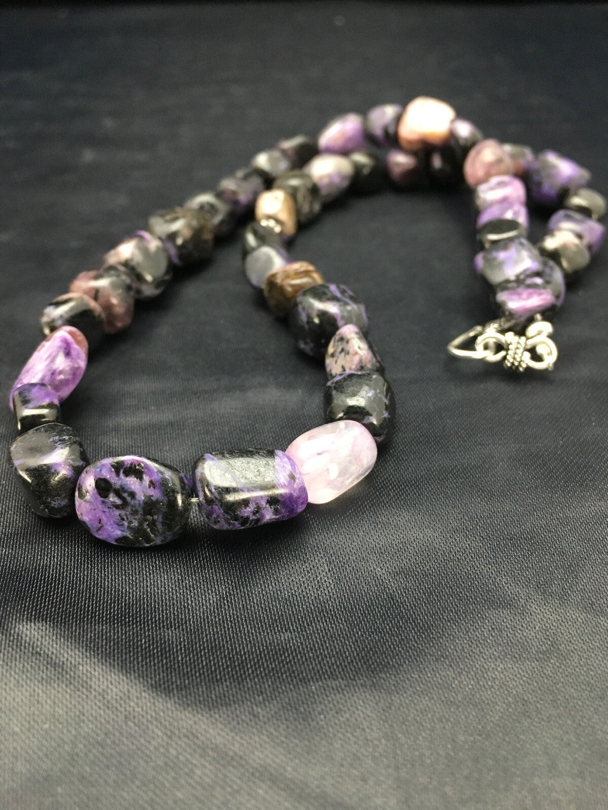 Purple Charoite Navajo Sterling Silver Beads Necklace 02700