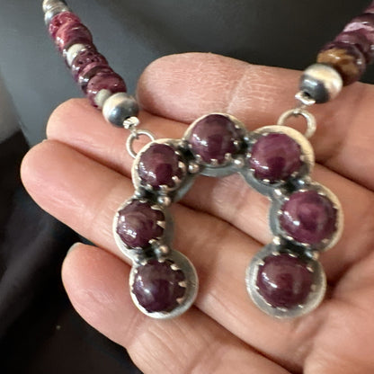 Purple Spiny Oyster Naja Pendant Turquoise Navajo Sterling Silver Necklace 18848