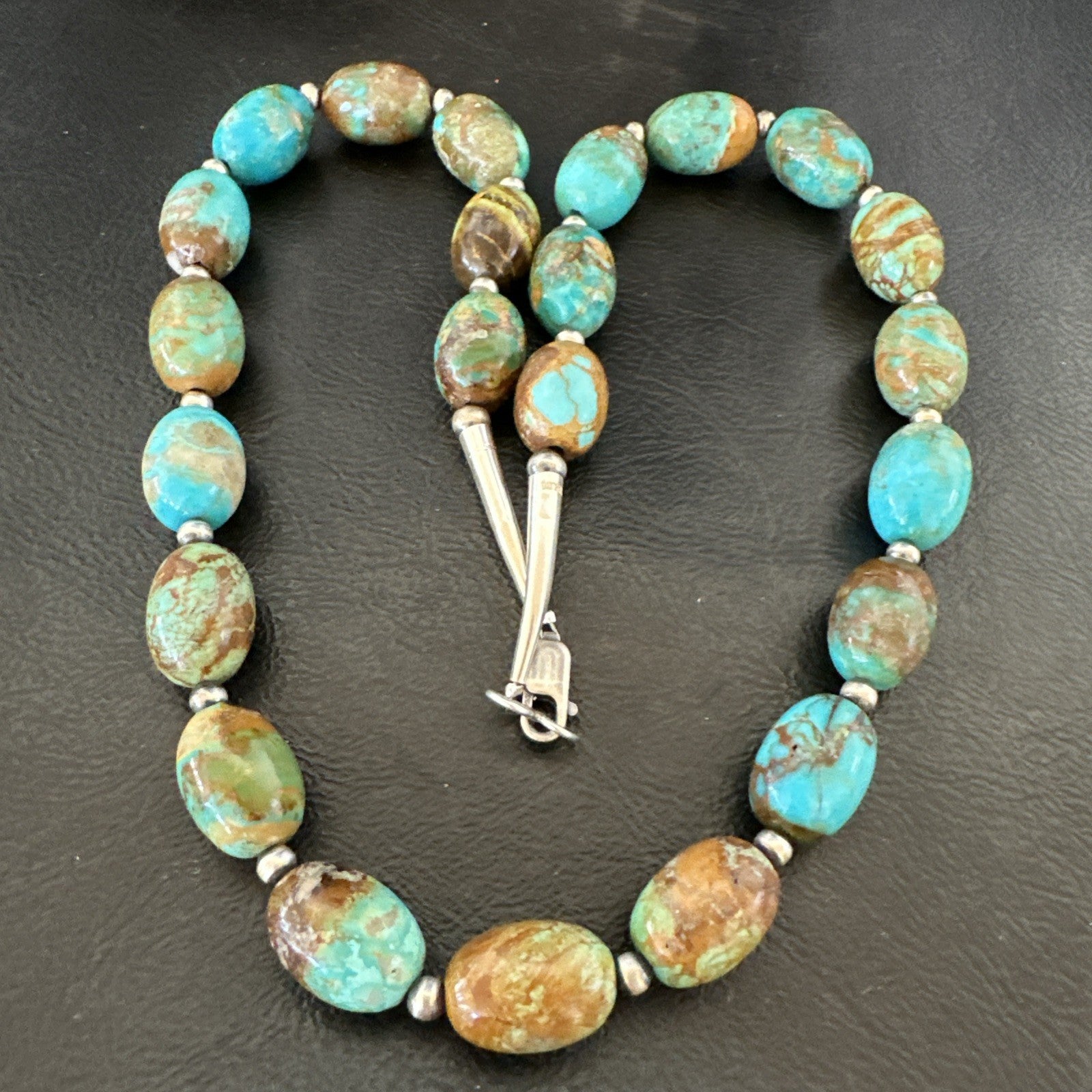 Green Blue Royston Turquoise Navajo Sterling Silver Beads Necklace 20" 19563